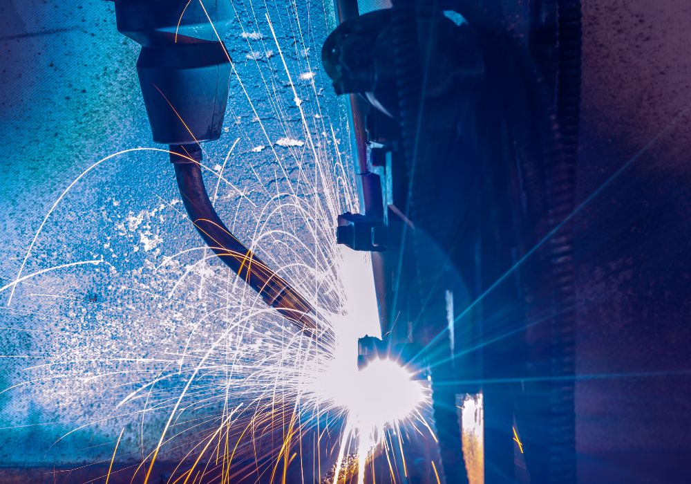 Movement of the robot welding in an auto parts factory, industry