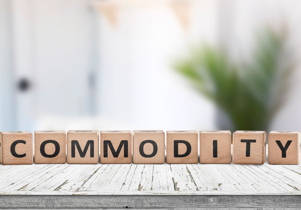 Commodity sign on a white desk