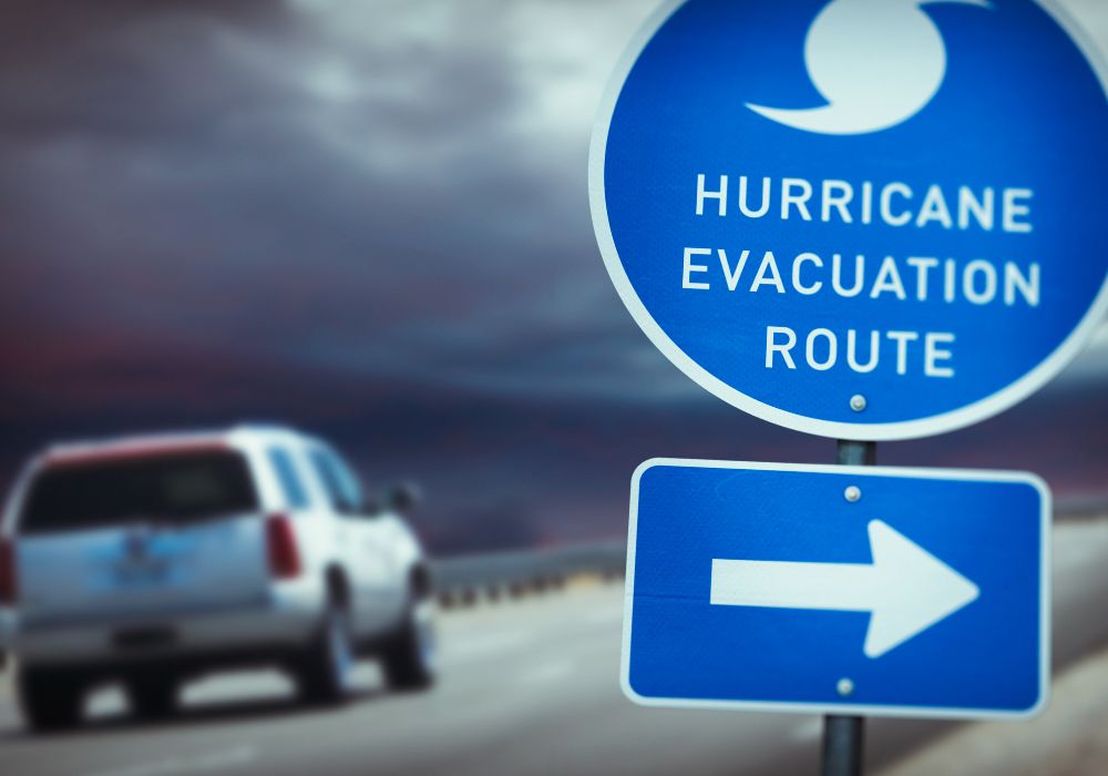 Hurricane evaluation route signpost in the US