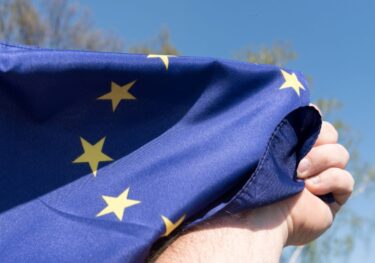A man holding Eurozone flag